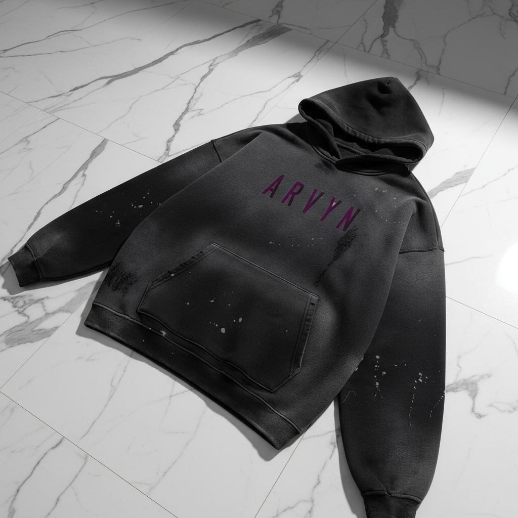 Vintage Washed Frayed Fleece Hoodie