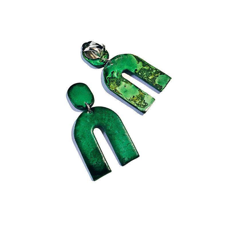 Forest Green Arch Clip On Earrings- "Lucy"