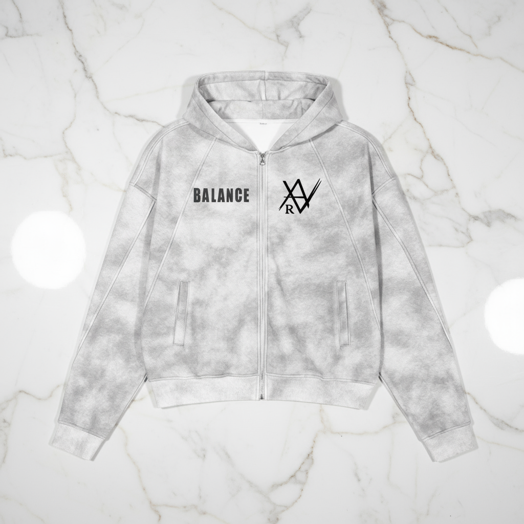 ARVYN Dirty Washed Zip-Up Fleece Hoodie