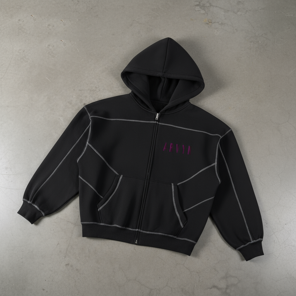 Contrast-Stitched Boxy Fleece Zip Hoodie1.1