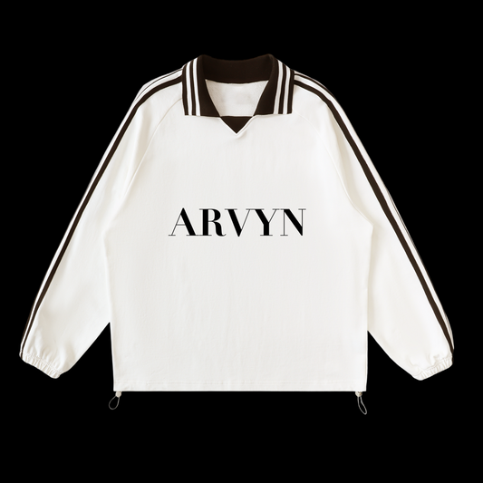 Contrast Striped Lapel Collar Sweatshirt