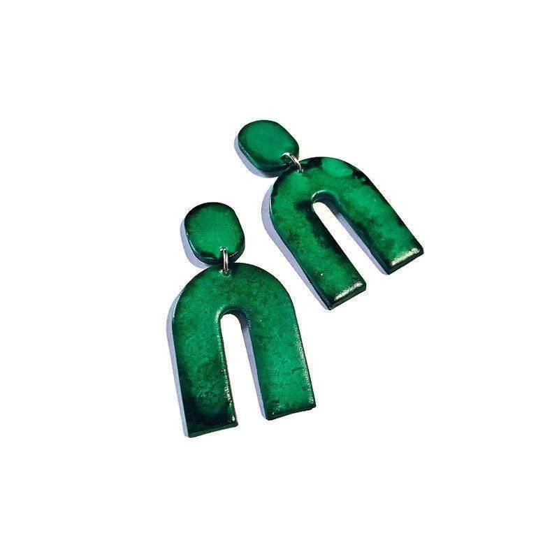 Forest Green Arch Clip On Earrings- "Lucy"