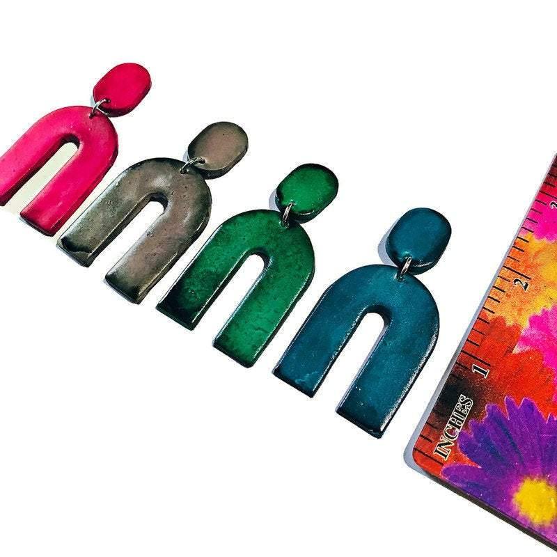 Forest Green Arch Clip On Earrings- "Lucy"