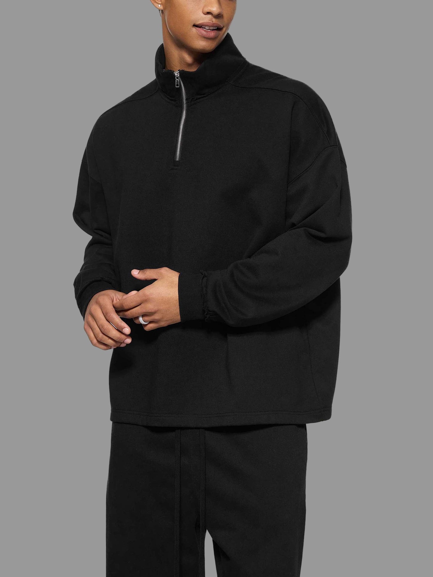 Half-Zip Rolled Edge Fleece Sweatshirt