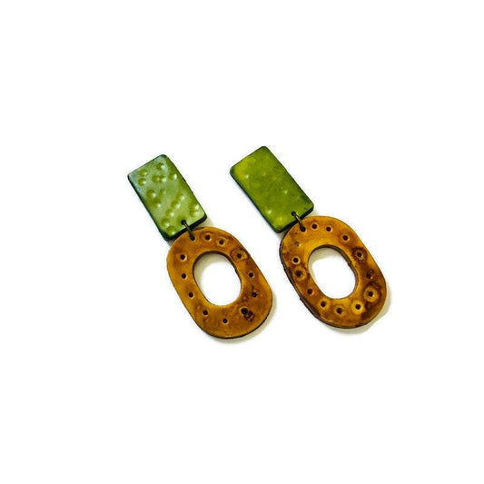 Long Statement Earrings Mustard Yellow & Green