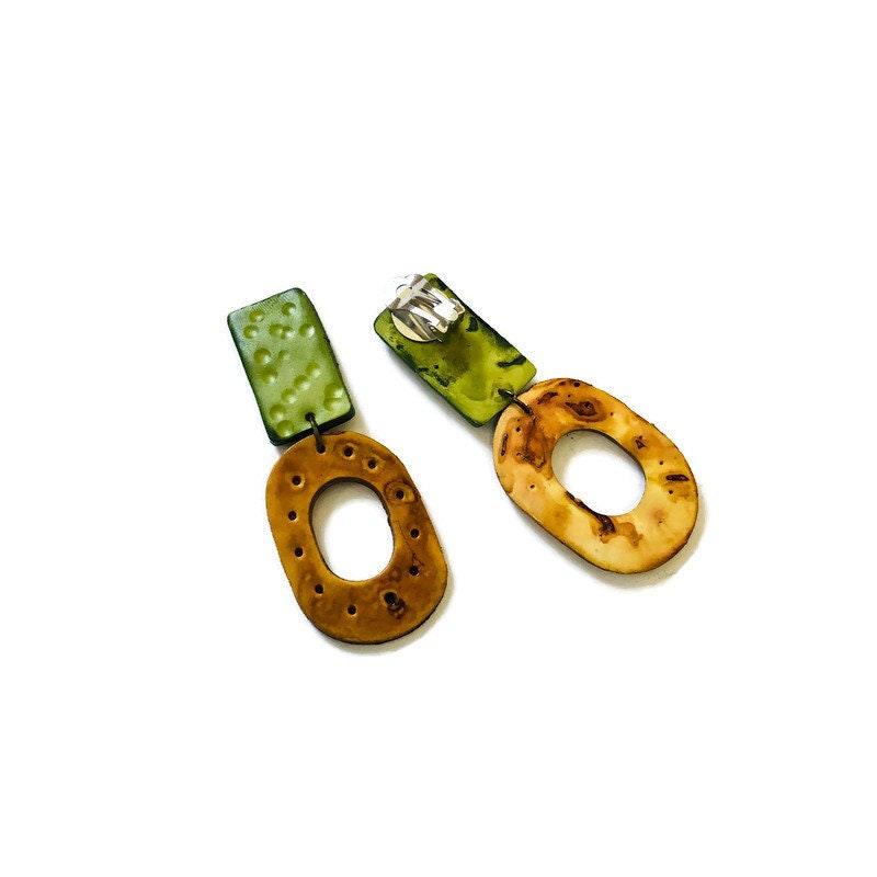 Long Statement Earrings Mustard Yellow & Green