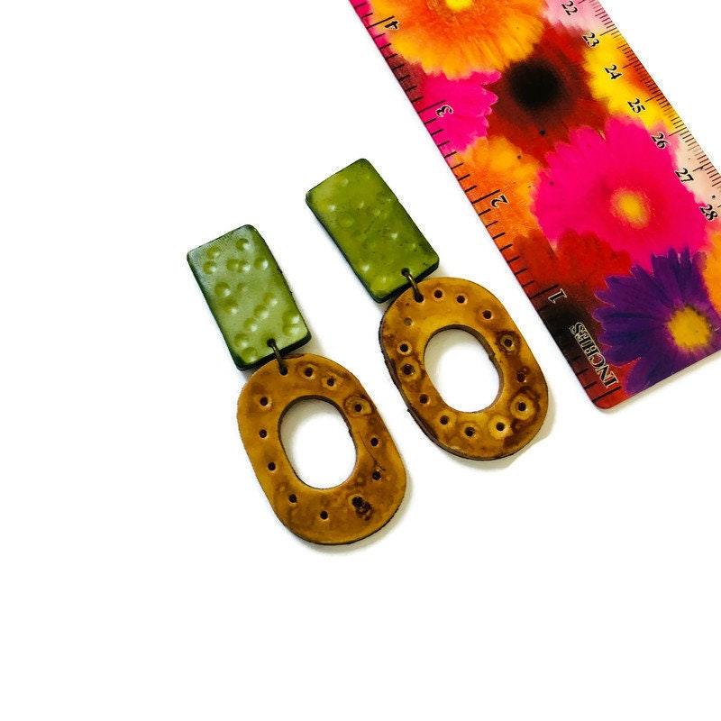 Long Statement Earrings Mustard Yellow & Green